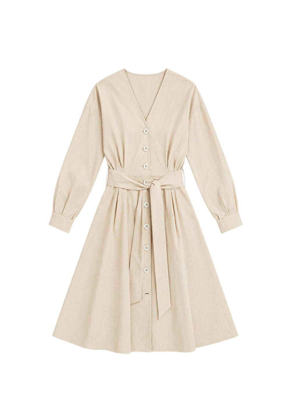 Robe évasée ceinturée - Beige