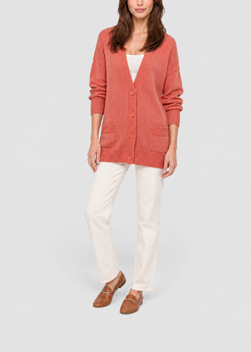 Long cardigan with pockets - Orange