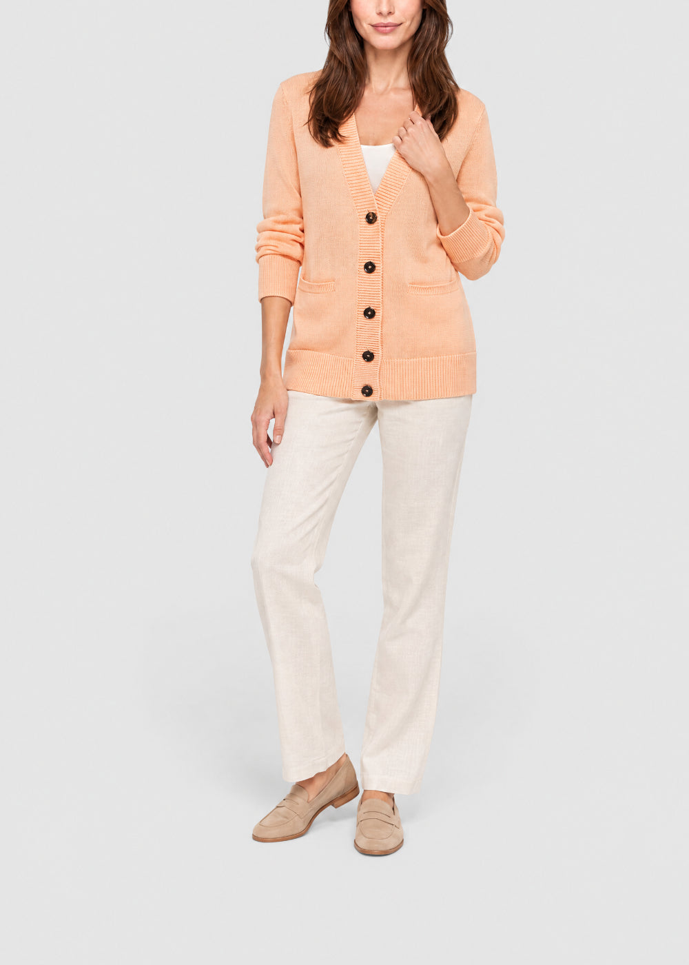 Cardigan Costa long à poches - Orange Clair