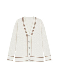 Cardigan à motif géométrique en soie - Blanc Cassé