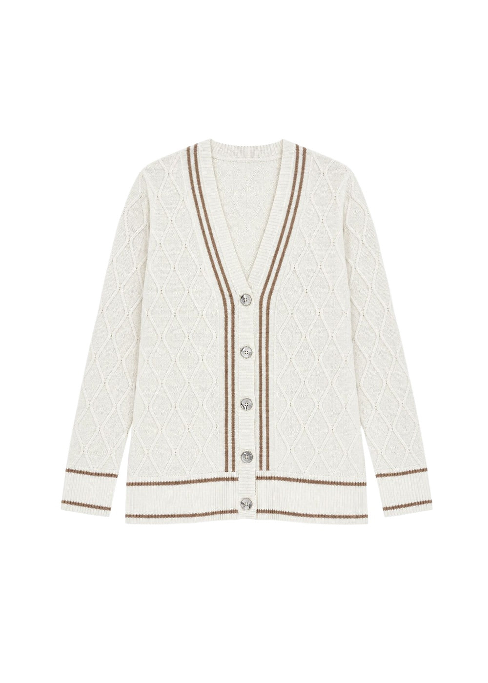 Cardigan à motif géométrique en soie - Blanc Cassé