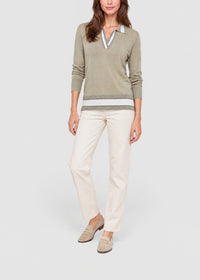 Pull col polo en lin - Kaki