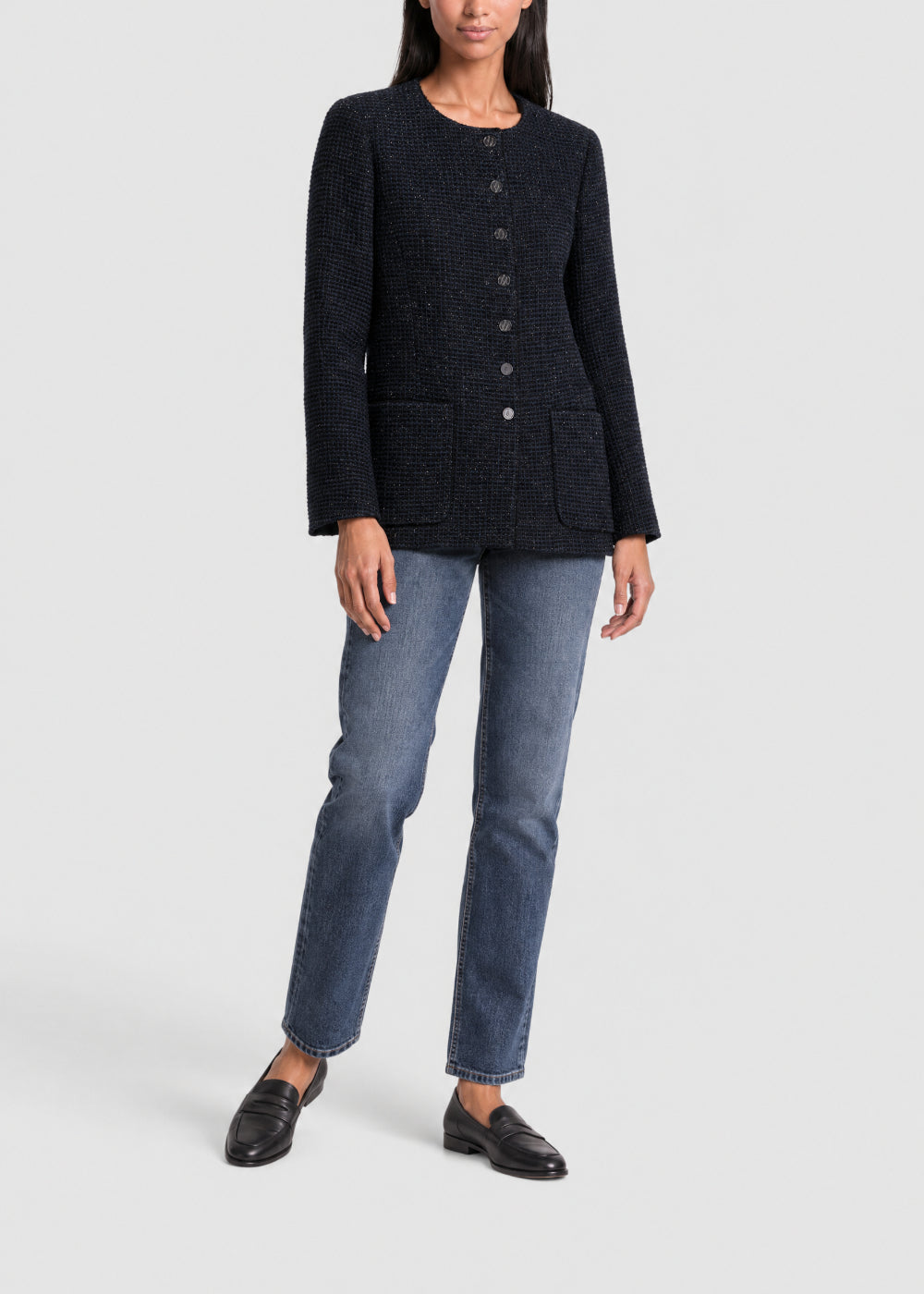 Textured long jacket - Navy