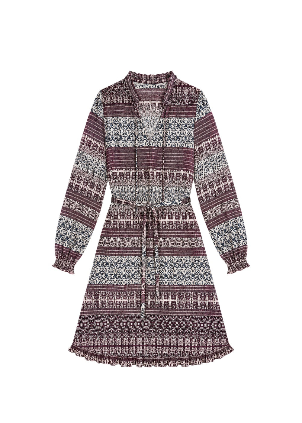 Flared dress with a belt - Plum