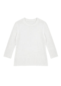 Wool jumper with a round neck and 3/4-length sleeves - Off-white