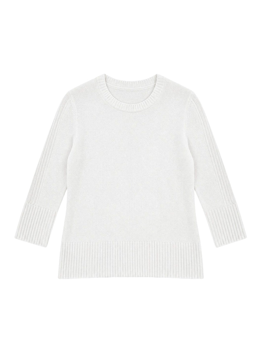 Wool jumper with a round neck and 3/4-length sleeves - Off-white