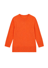 Pull col rond manches 3/4 en laine - Orange Vif