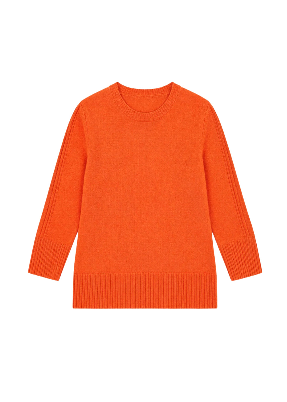 Pull col rond manches 3/4 en laine - Orange Vif