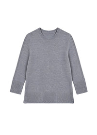Pull col rond manches 3/4 en laine - Gris