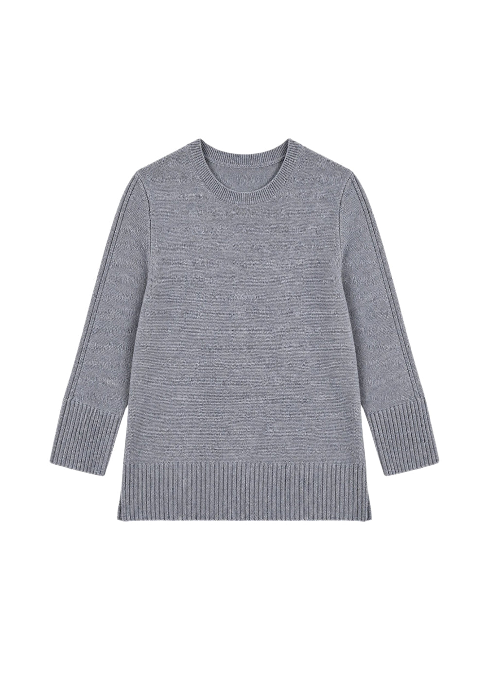 Pull col rond manches 3/4 en laine - Gris
