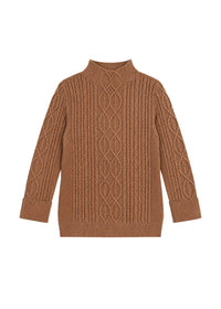 Pull col montant mailles torsadées en laine - Camel