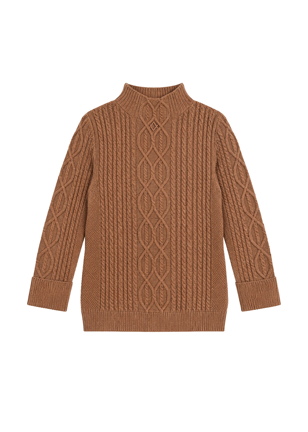 Pull col montant mailles torsadées en laine - Camel