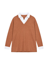 Pull à détails chemise en laine - Camel