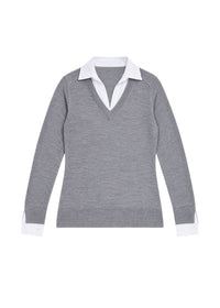 Wool jumper with shirt-style detailing - Grey