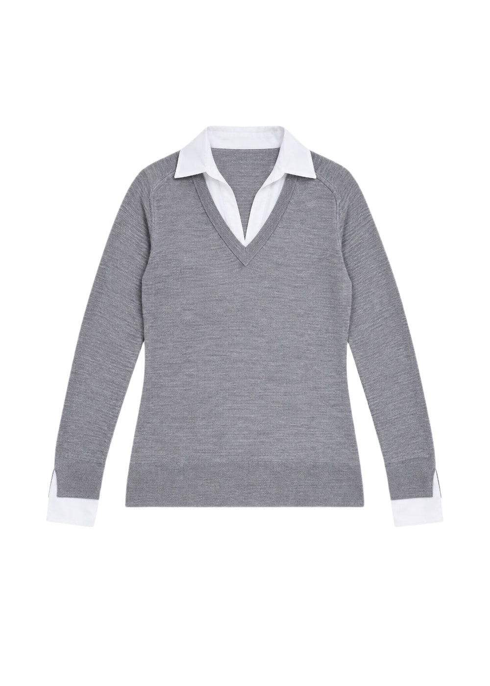 Wool jumper with shirt-style detailing - Grey