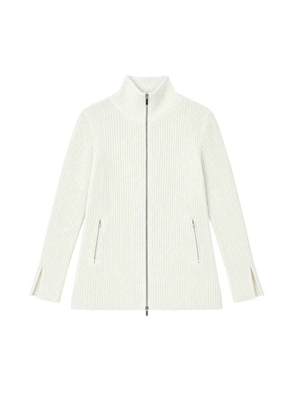 Gilet côtelé et zippé en cachemire - Blanc Cassé