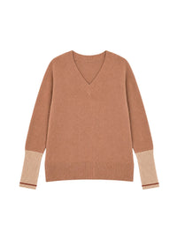 Pull Plaisir à col V en laine & cachemire - Camel