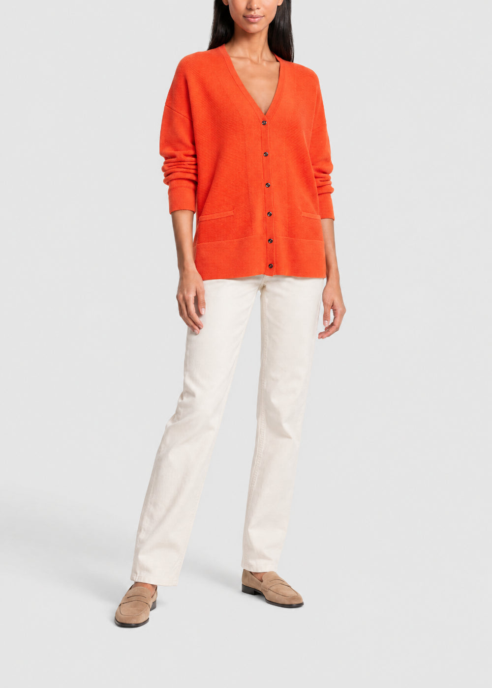 Wool cardigan with pockets - Bright Orange