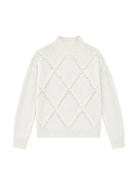 High-neck jumper with a geometric pattern made from wool - Off-white