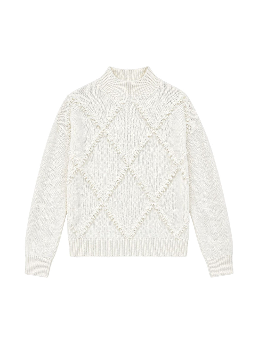 High-neck jumper with a geometric pattern made from wool - Off-white