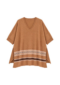 Pull poncho à motif géométrique en cachemire - Camel