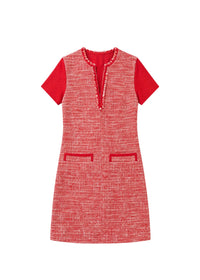 Robe courte à manches contrastantes - Corail