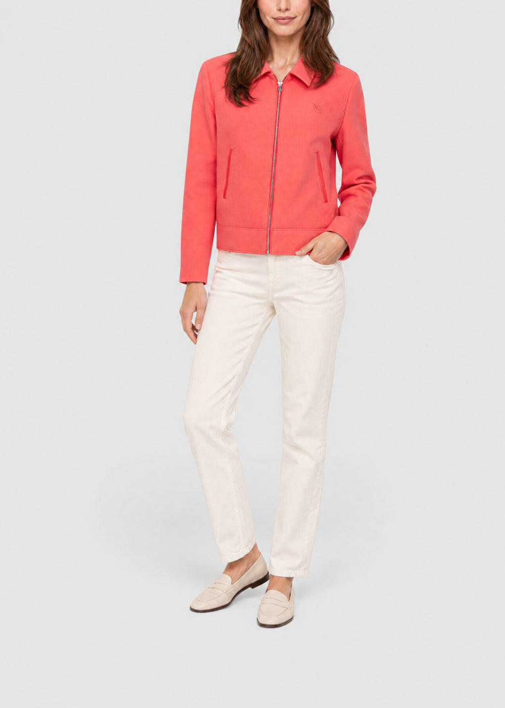 Zip-up bomber-style jacket - Coral