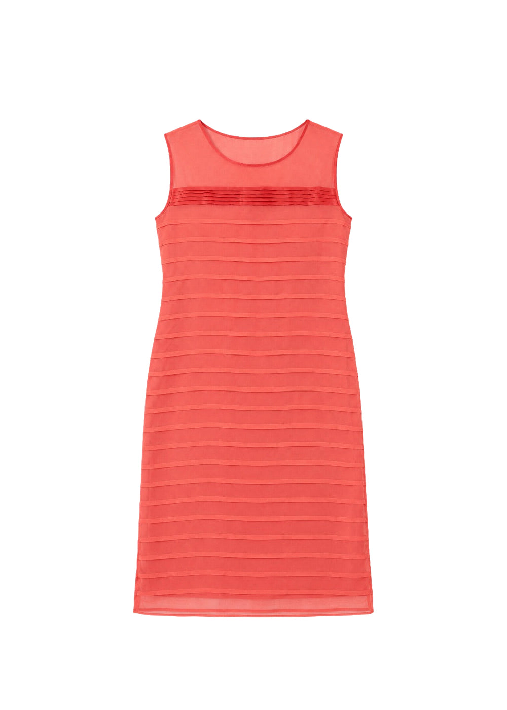 Fitted striped silk dress - Coral