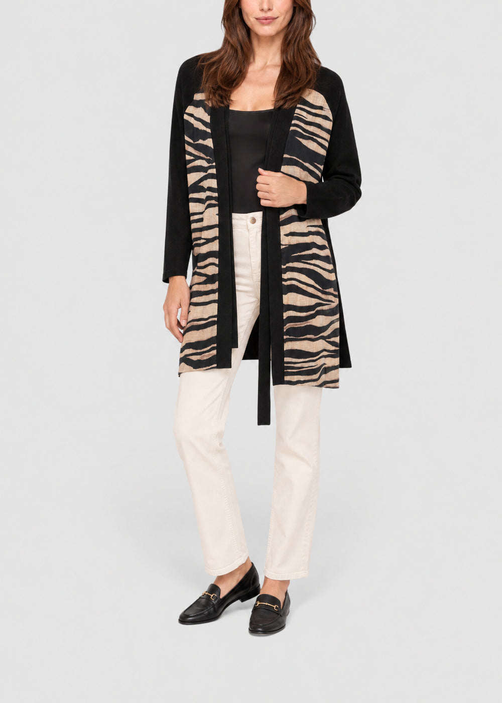 Cardigan à motif animalier en soie - Beige