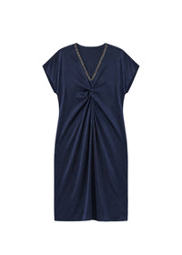Robe froncée à bijoux en soie - Marine
