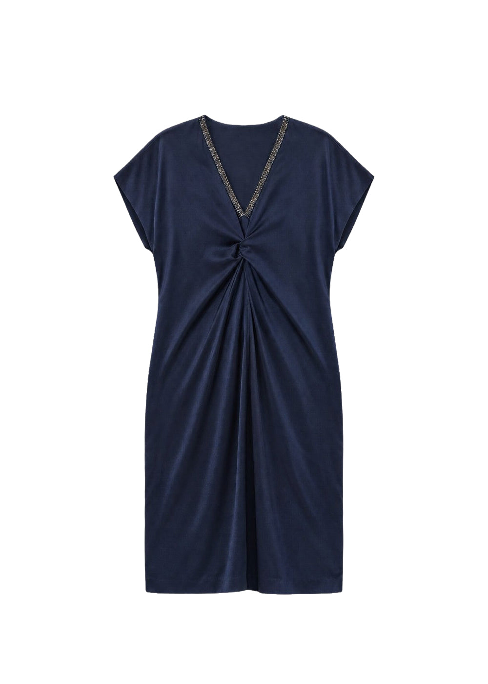 Robe froncée à bijoux en soie - Marine