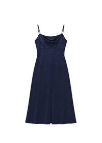Robe à fines bretelles en soie - Marine