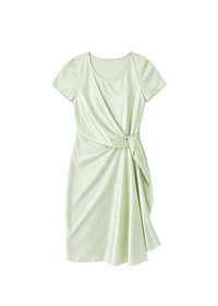 Robe courte drapée en soie - Vert Pâle