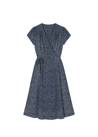 Short polka-dot silk dress - Navy