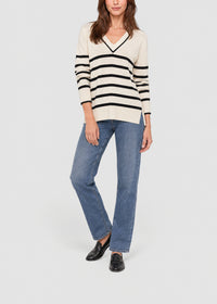 Striped silk V-neck jumper - Off-white