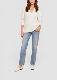 Pull ample col V en soie - Blanc Cassé