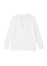 Pull à décolleté lacet en soie - Blanc Cassé
