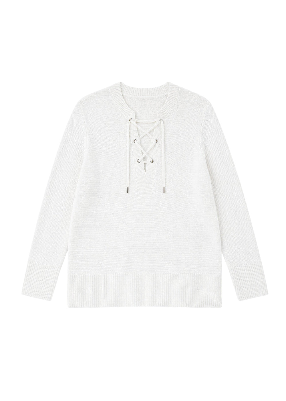 Pull à décolleté lacet en soie - Blanc Cassé