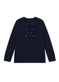 Pull à décolleté lacet en soie - Marine