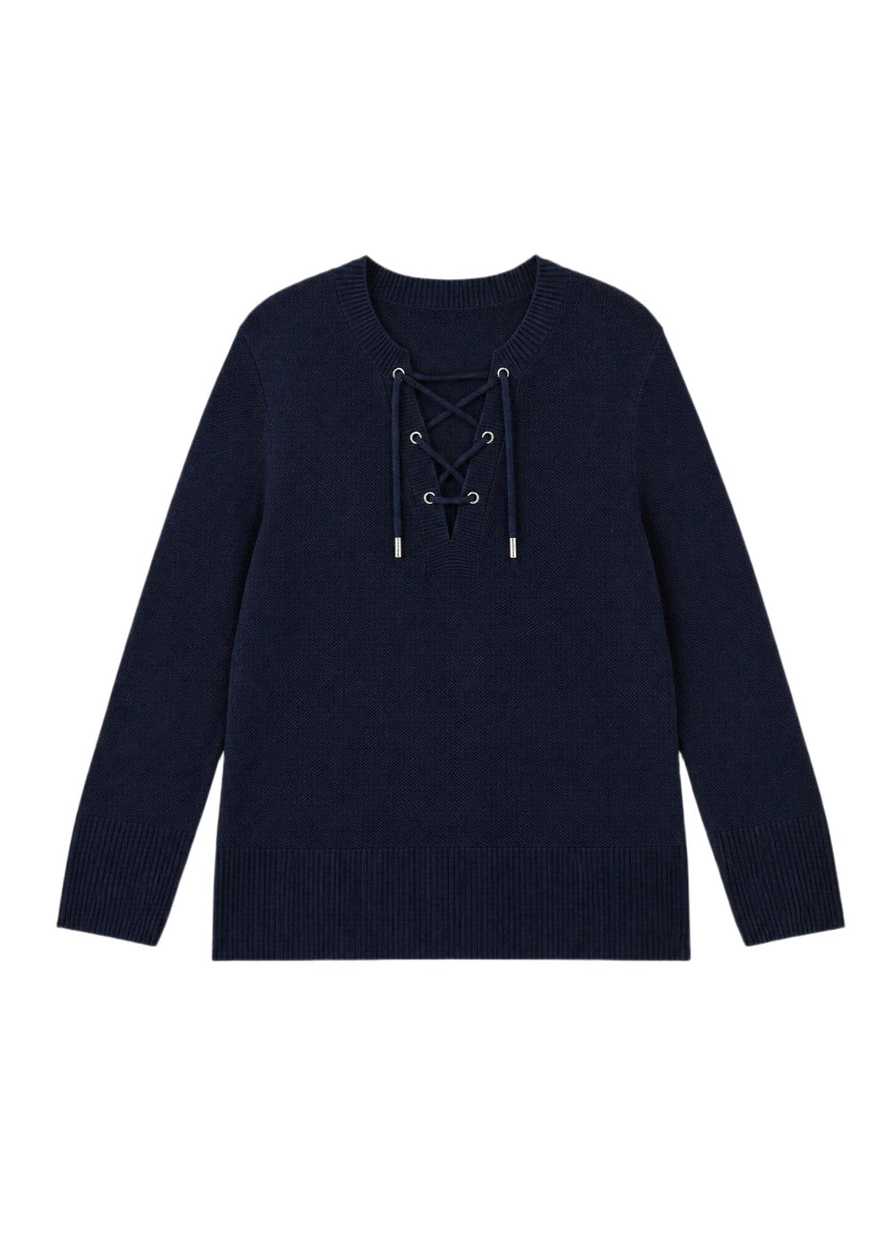 Pull à décolleté lacet en soie - Marine