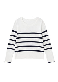 Pull court à rayures en soie - Blanc Cassé