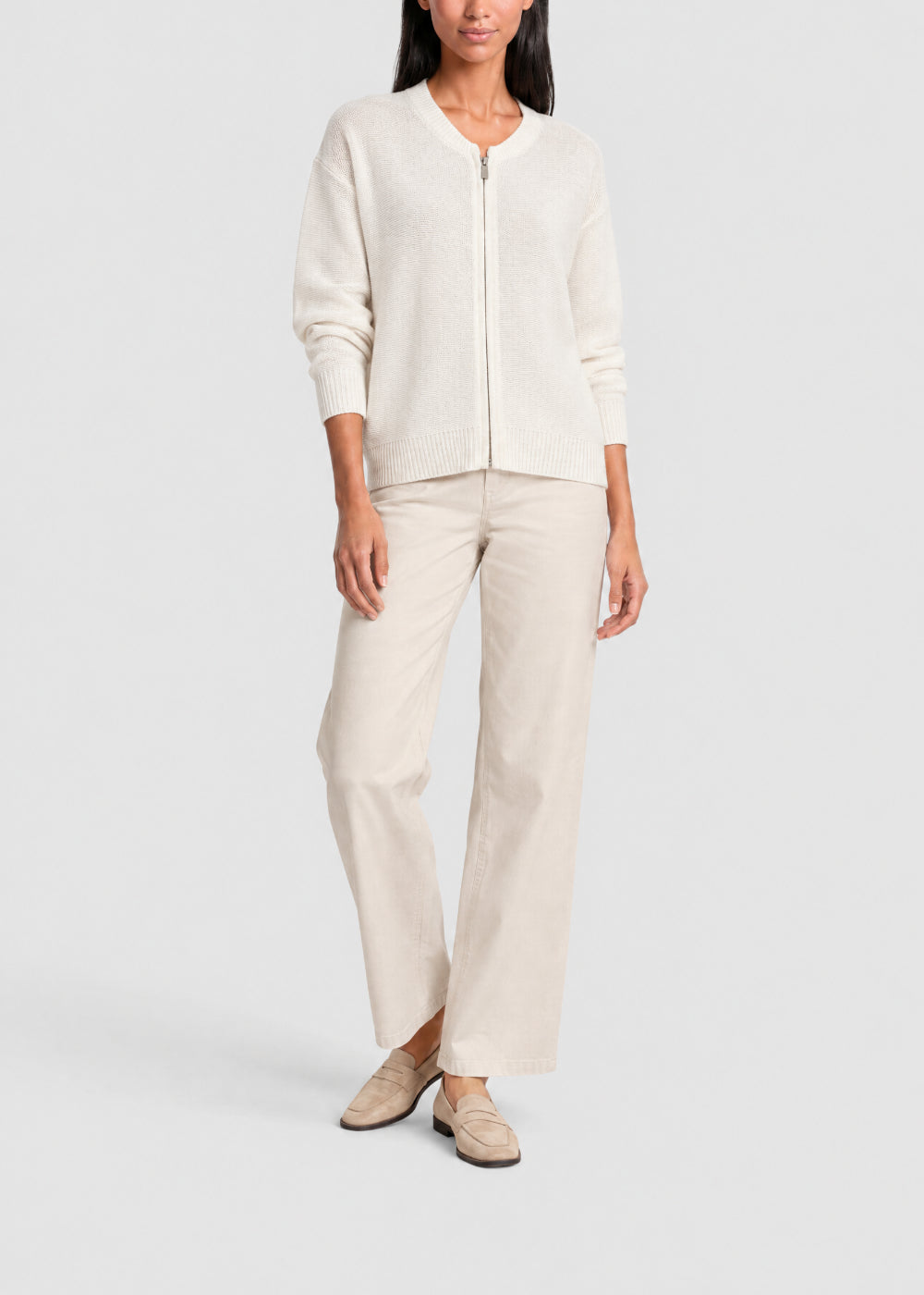 Cardigan court zippé en lin - Blanc Cassé
