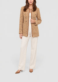 Textured long officer’s jacket - Camel