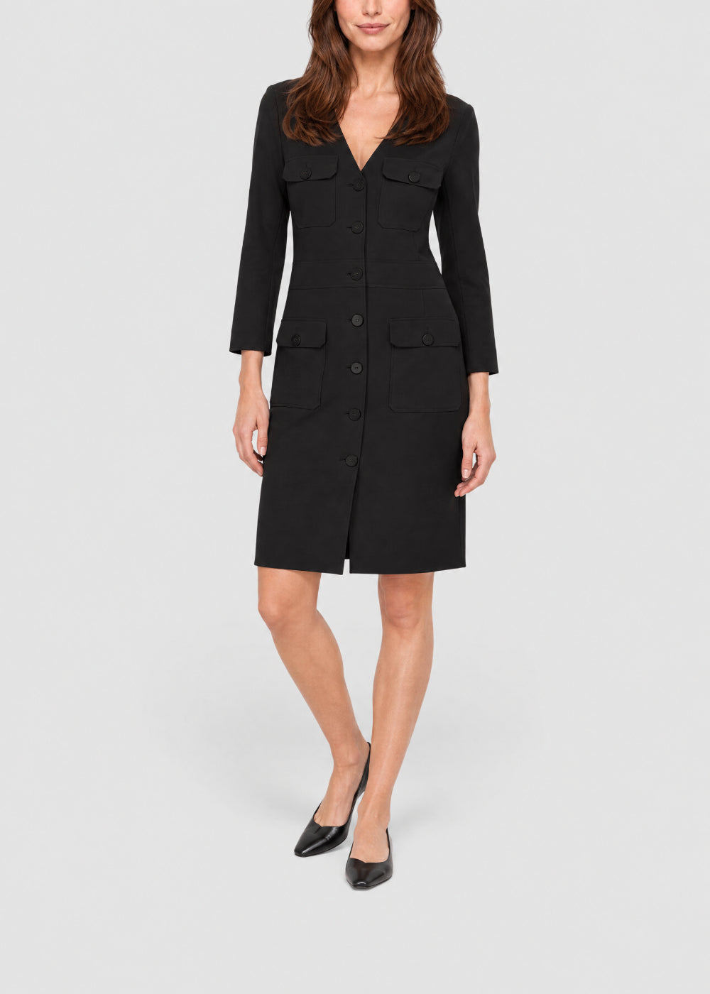 Straight-cut officer-style dress - Black