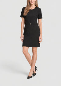 Straight-cut dress with a belt - Black