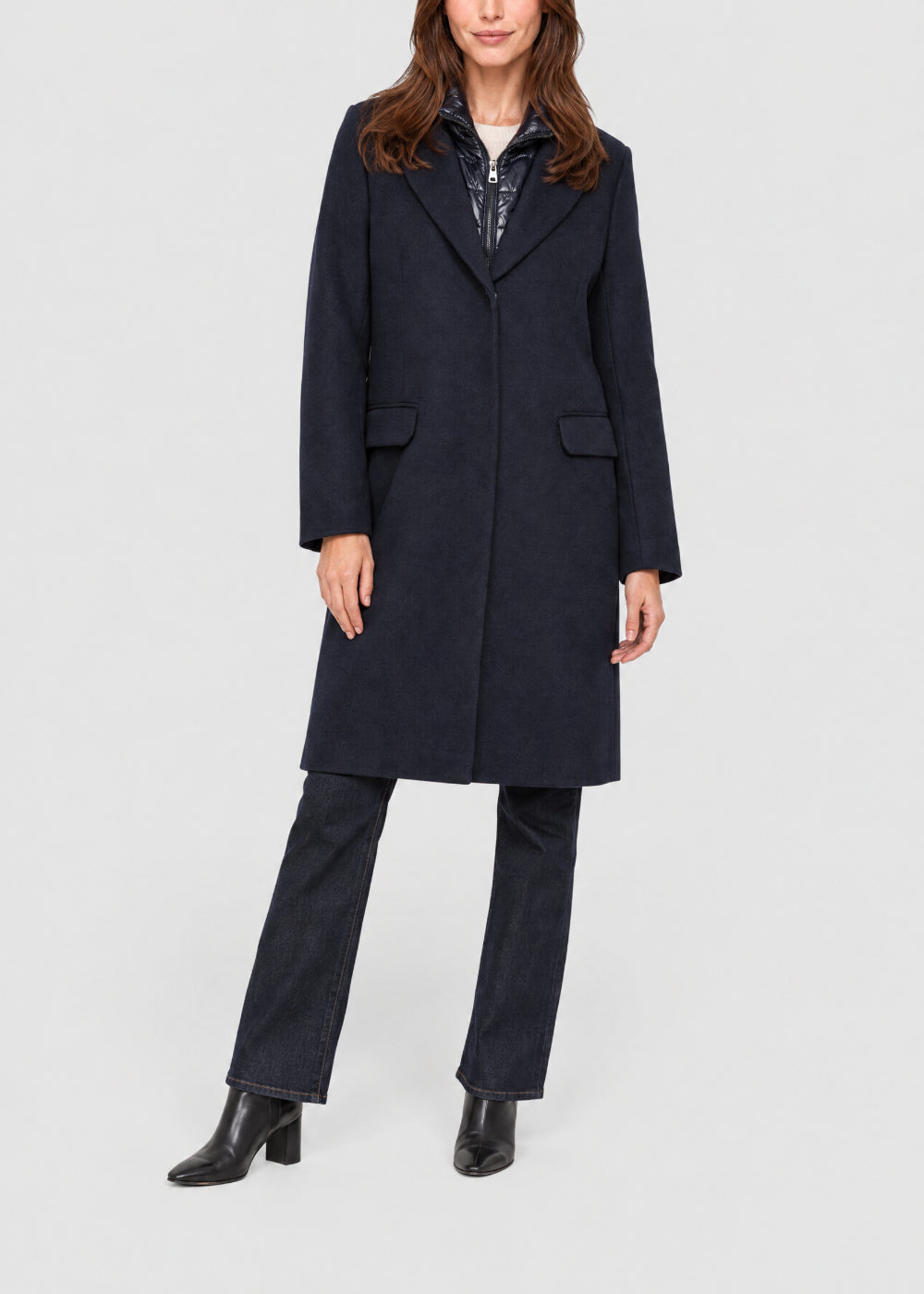 Straight-cut wool-lined coat - Navy