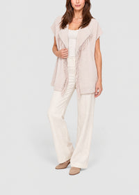 Short-sleeved fringed cashmere waistcoat - Béton