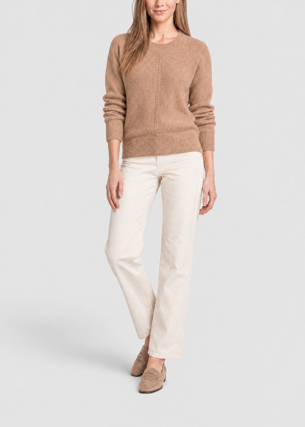 Pull col rond en laine & cachemire - Camel