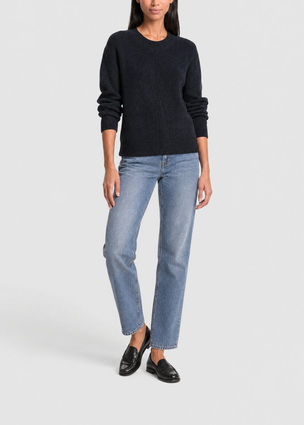 Pull col rond en laine & cachemire - Marine