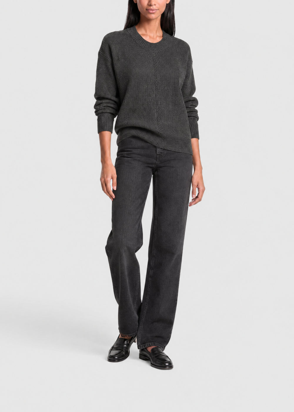 Pull col rond en laine & cachemire - Kaki